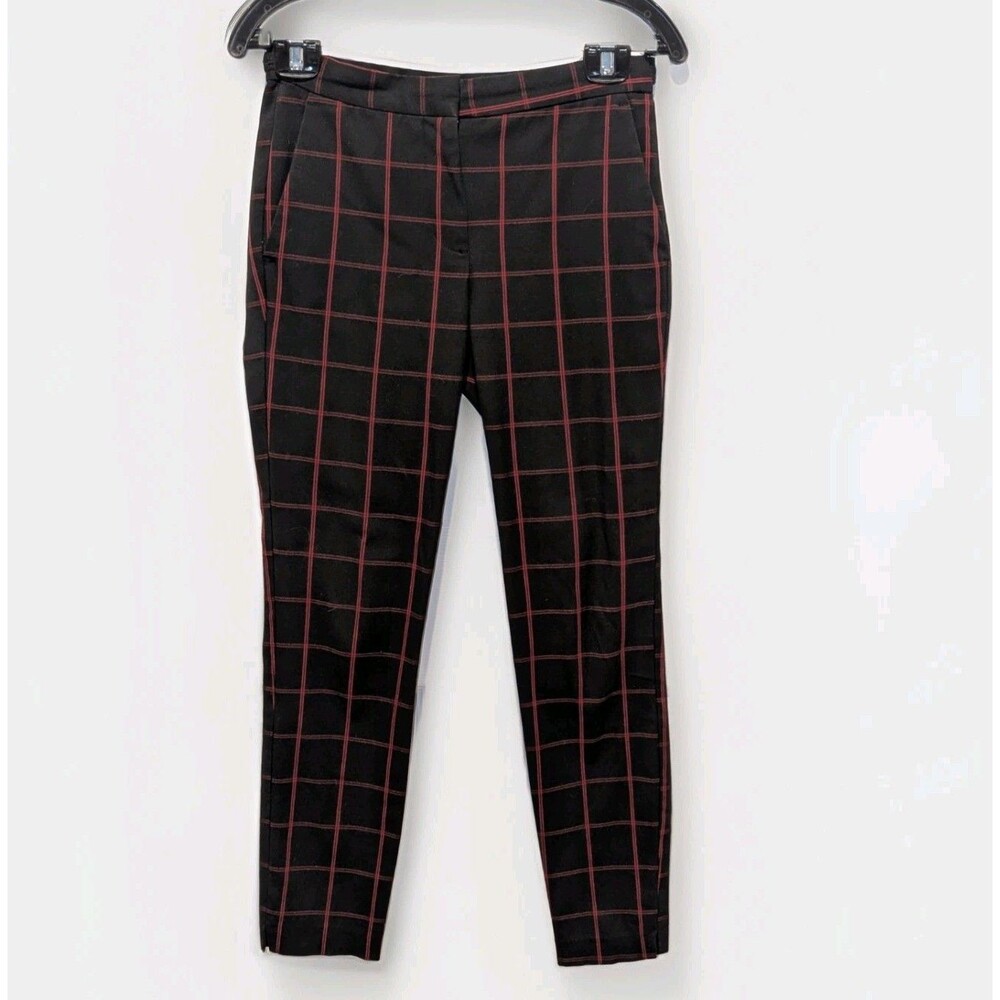 ZARA Plaid‎ Preppy Grunge Pants Red Black Check Slim Fit Aesthetic XS